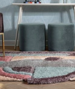 Well Woven Nahla Modern Geometric Shag Lavender Light Blue 3D Textured Thick & Soft Shag Rug