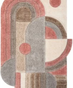 Well Woven Nahla Modern Geometric Shag Blush Grey 3D Textured Thick & Soft Shag Rug