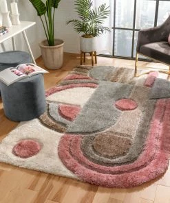 Well Woven Nahla Modern Geometric Shag Blush Grey 3D Textured Thick & Soft Shag Rug