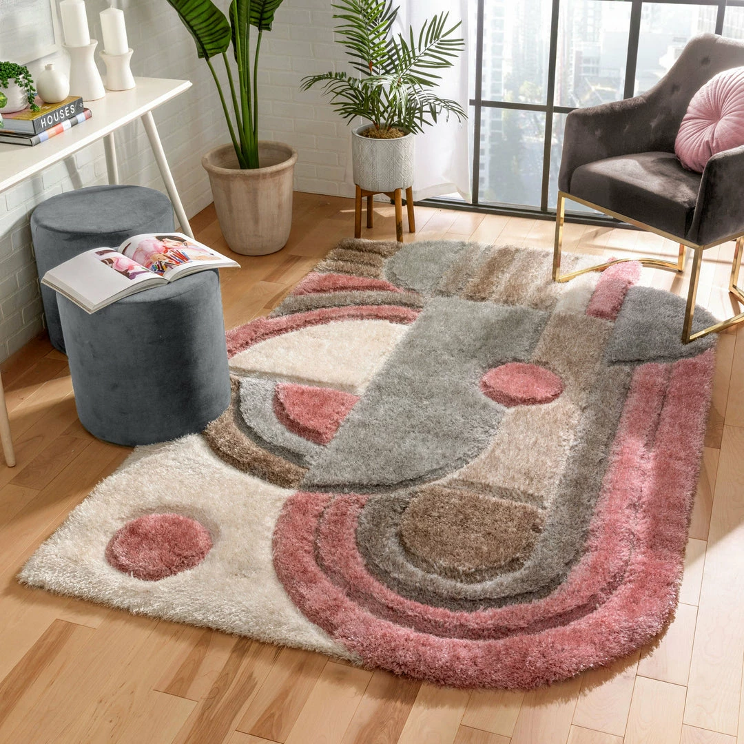 Well Woven Nahla Modern Geometric Shag Blush Grey 3D Textured Thick & Soft Shag Rug 1 Well Woven Nahla Modern Geometric Shag Blush Grey 3D Textured Thick & Soft Shag Rug