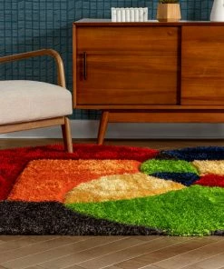 Well Woven Gia Modern Geometric Shag Multi 3D Textured Thick & Soft Shag Rug