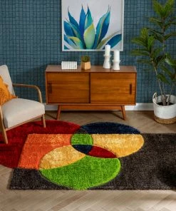 Well Woven Gia Modern Geometric Shag Multi 3D Textured Thick & Soft Shag Rug