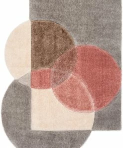 Well Woven Gia Modern Geometric Shag Grey Blush 3D Textured Thick & Soft Shag Rug