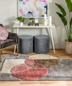 Well Woven Gia Modern Geometric Shag Grey Blush 3D Textured Thick & Soft Shag Rug