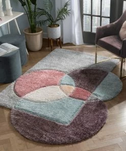 Well Woven Gia Modern Geometric Shag Lavender Light Blue 3D Textured Thick & Soft Shag Rug