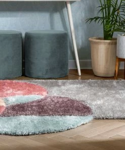 Well Woven Gia Modern Geometric Shag Lavender Light Blue 3D Textured Thick & Soft Shag Rug