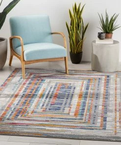 Well Woven Merle Modern Geometric Border Light Blue Rug Global