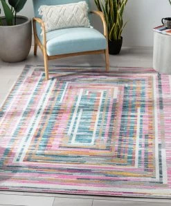 Well Woven Merle Modern Geometric Border Fuchsia Rug Global