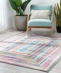 Well Woven Merle Modern Geometric Border Fuchsia Rug Global