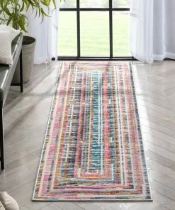 Well Woven Merle Modern Geometric Border Fuchsia Rug Global
