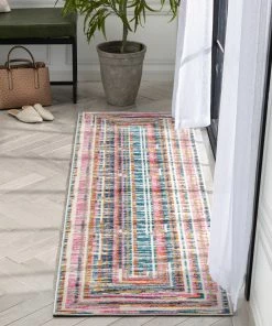 Well Woven Merle Modern Geometric Border Fuchsia Rug Global