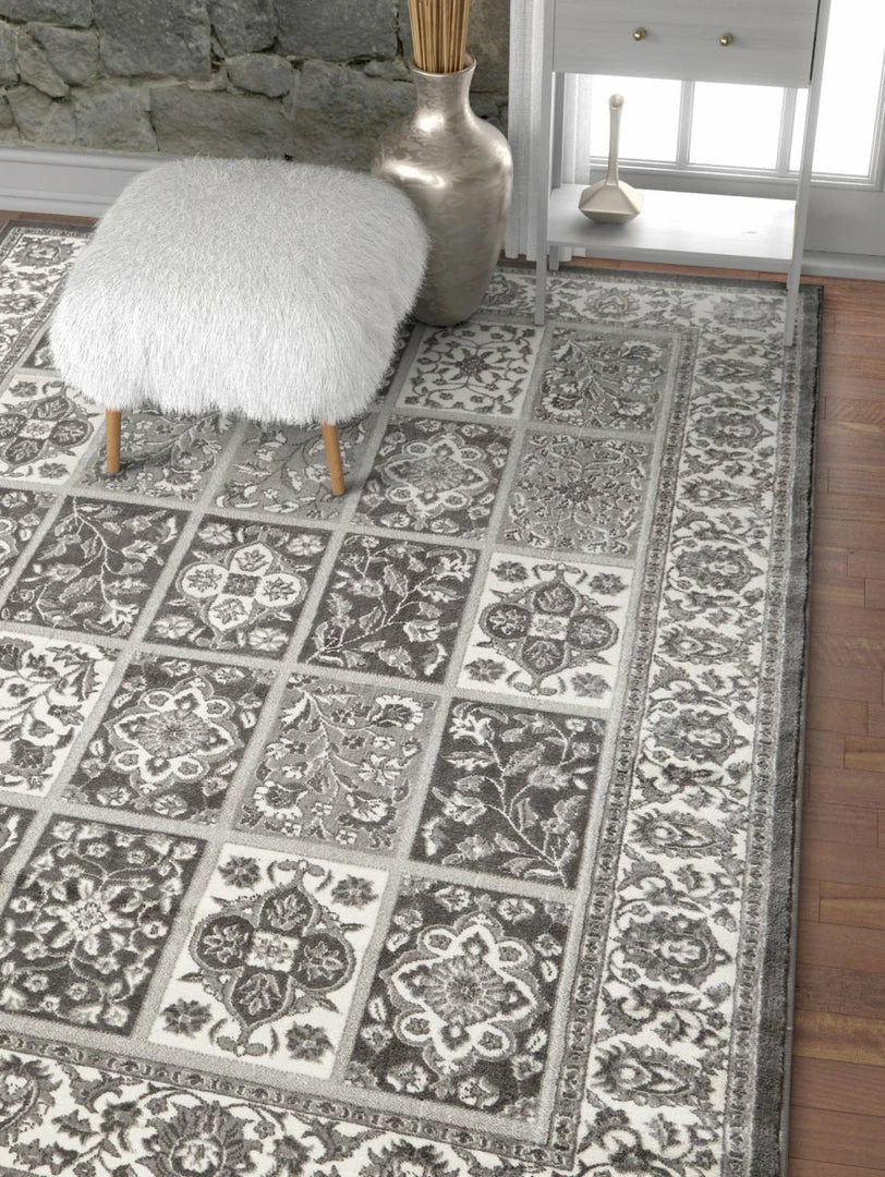 Well Woven Ornamental Grey Vintage Rug 5'3" X 7'3" Grey & Silver 3 Well Woven Ornamental Grey Vintage Rug 5'3" X 7'3" Grey & Silver