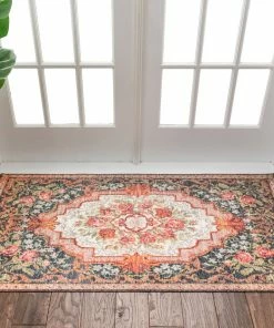 Well Woven Lateren Eclectic Floral Black-Blush Machine Washable Rug By Chill Rugs 7'7