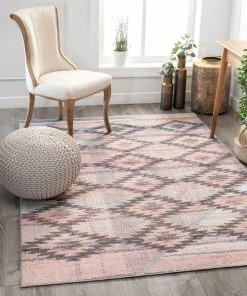 Well Woven Global Trio Southwestern Geometric Blush Machine Washable Rug By Chill Rugs 7'7" X 9'6"