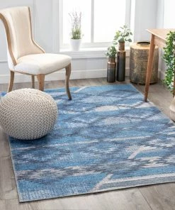 Well Woven Trio Southwestern Geometric Blue Machine Washable Rug By Chill Rugs Global