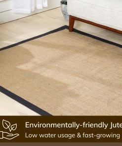 Well Woven Sorel Farmhouse Non-Slip Jute Natural Black Border Rug Jute + Natural