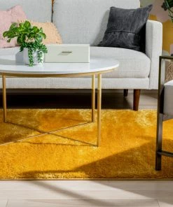 Well Woven Chroma Glam Solid Ultra Soft Yellow Multi-Textured Shimmer Pile Shag Rug