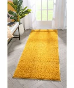 Well Woven Chroma Glam Solid Ultra Soft Yellow Multi-Textured Shimmer Pile Shag Rug