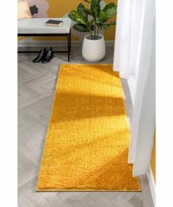 Well Woven Chroma Glam Solid Ultra Soft Yellow Multi-Textured Shimmer Pile Shag Rug