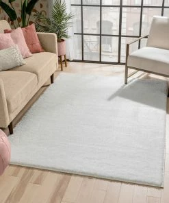 Well Woven Chroma Glam Solid Ultra Soft Ivory Multi-Textured Shimmer Pile Shag Rug