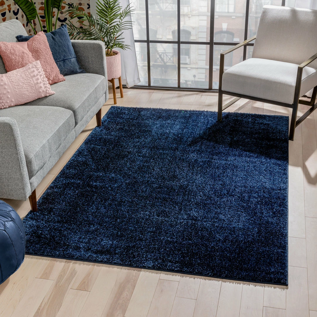 Well Woven Chroma Glam Solid Ultra Soft Indigo Blue Multi-Textured Shimmer Pile Shag Rug 1 Well Woven Chroma Glam Solid Ultra Soft Indigo Blue Multi-Textured Shimmer Pile Shag Rug