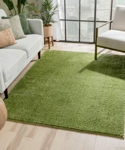 Well Woven Chroma Glam Solid Ultra Soft Green Multi-Textured Shimmer Pile Shag Rug