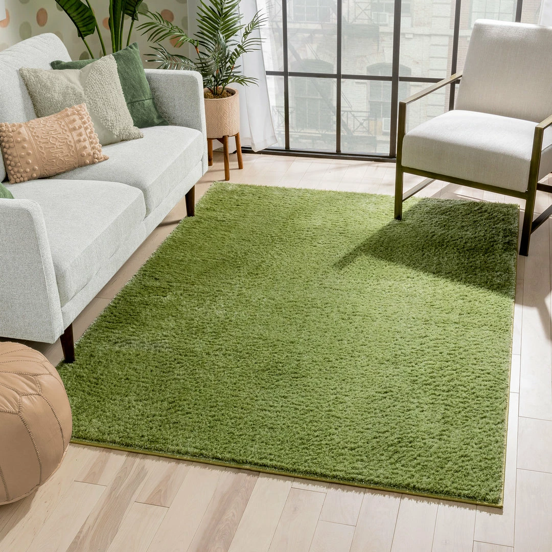 Well Woven Chroma Glam Solid Ultra Soft Green Multi-Textured Shimmer Pile Shag Rug 1 Well Woven Chroma Glam Solid Ultra Soft Green Multi-Textured Shimmer Pile Shag Rug