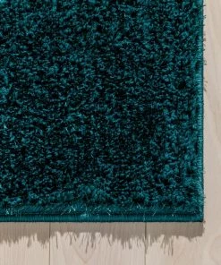 Well Woven Chroma Glam Solid Ultra Soft Teal Multi-Textured Shimmer Pile Shag Rug