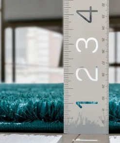 Well Woven Chroma Glam Solid Ultra Soft Teal Multi-Textured Shimmer Pile Shag Rug