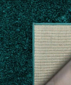 Well Woven Chroma Glam Solid Ultra Soft Teal Multi-Textured Shimmer Pile Shag Rug