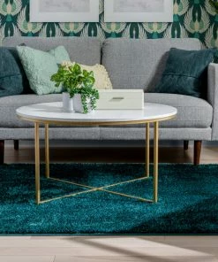 Well Woven Chroma Glam Solid Ultra Soft Teal Multi-Textured Shimmer Pile Shag Rug