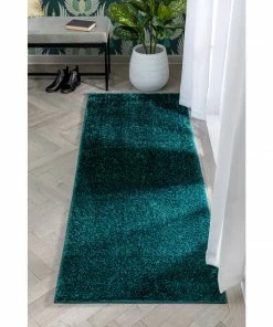 Well Woven Chroma Glam Solid Ultra Soft Teal Multi-Textured Shimmer Pile Shag Rug