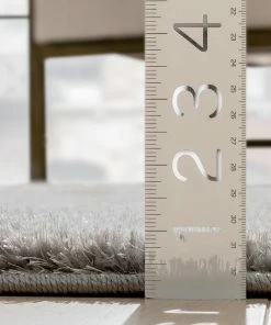 Well Woven Chroma Glam Solid Ultra Soft Light Grey Multi-Textured Shimmer Pile Shag Rug