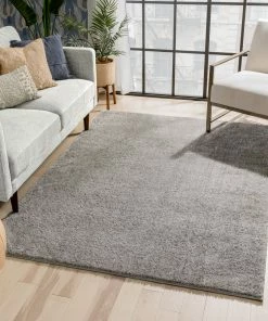 Well Woven Chroma Glam Solid Ultra Soft Light Grey Multi-Textured Shimmer Pile Shag Rug