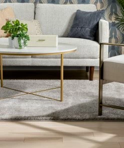 Well Woven Chroma Glam Solid Ultra Soft Light Grey Multi-Textured Shimmer Pile Shag Rug