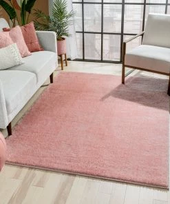 Well Woven Chroma Glam Solid Ultra Soft Light Pink Multi-Textured Shimmer Pile Shag Rug