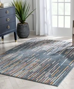 Well Woven Estes Vintage Abstract Stripes Dark Blue Rug