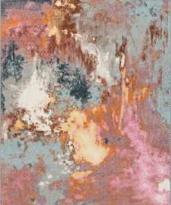 Well Woven Vintage Petal Modern Abstract Paintsplash Distressed Blue Pink Rug