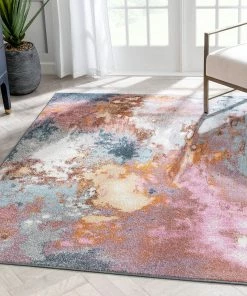 Well Woven Vintage Petal Modern Abstract Paintsplash Distressed Blue Pink Rug