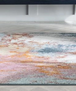 Well Woven Vintage Petal Modern Abstract Paintsplash Distressed Blue Pink Rug