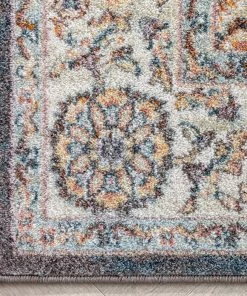 Well Woven Corona Vintage Eclectic Floral Botanical Border Blue Rug