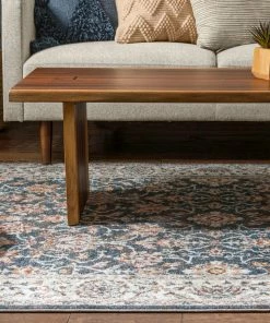 Well Woven Corona Vintage Eclectic Floral Botanical Border Blue Rug