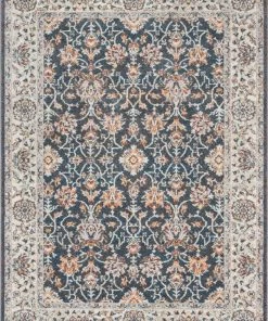 Well Woven Corona Vintage Eclectic Floral Botanical Border Blue Rug
