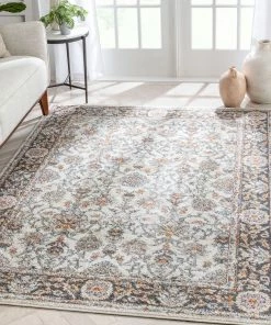 Well Woven Corona Vintage Eclectic Floral Botanical Border Grey Rug