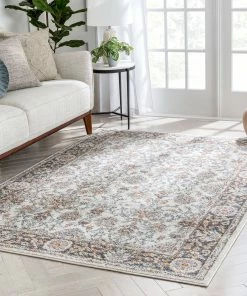 Well Woven Corona Vintage Eclectic Floral Botanical Border Grey Rug