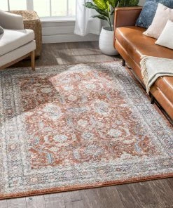Well Woven Salida Vintage Oriental Botanical Border Rust Rug Global
