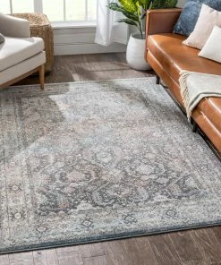 Well Woven Salida Vintage Oriental Botanical Border Black Grey Rug