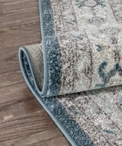 Well Woven Global Salida Vintage Oriental Botanical Border Blue Rug