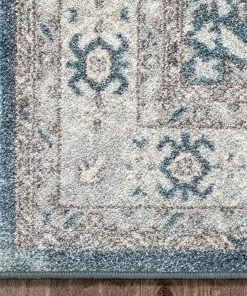 Well Woven Global Salida Vintage Oriental Botanical Border Blue Rug