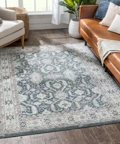 Well Woven Global Salida Vintage Oriental Botanical Border Blue Rug